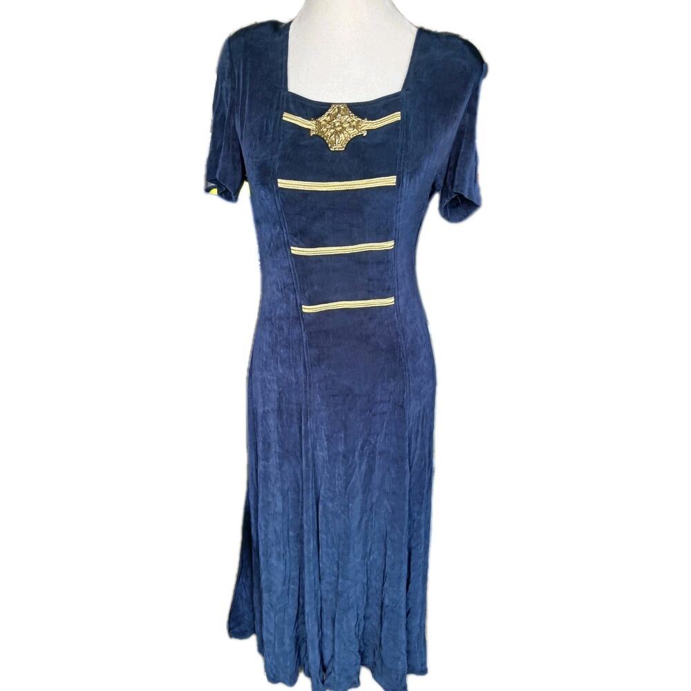 Vintage Joseph Ribkoff womens 12 Military Nautical Slinky 80s 90s Maxi Dress